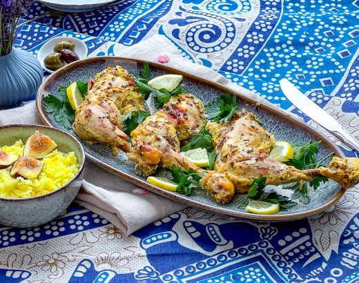 Morgh e Kababi: Gegrilltes Hühnchen mariniert mit Safran-Zitronen-Joghurt Marinade